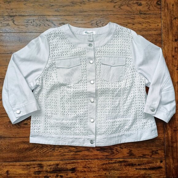 BLEU ICE Denim White Jacket. Plus Size 1XL - Picture 3 of 7